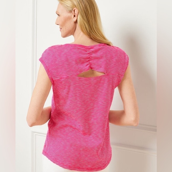 T‎ by Talbots ruched back sleeveless 100% cotton striped tee top black white XL - Picture 7 of 7